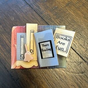 Vintage Book Pin‎ by Lucinda Reading Brooch Pin 2”